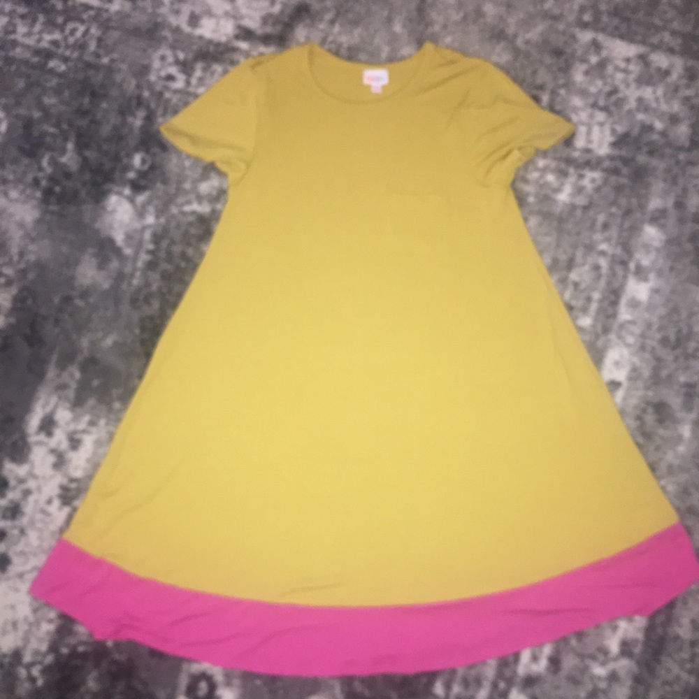 Never worn mustard and pink lularoe dress